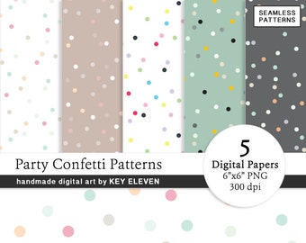 Party Confetti Digital Paper Pack - Gold, Pink, Black Polka Dots SEAMLESS Patterns. Instant Download PNG - Scrapbooking - KEDP012