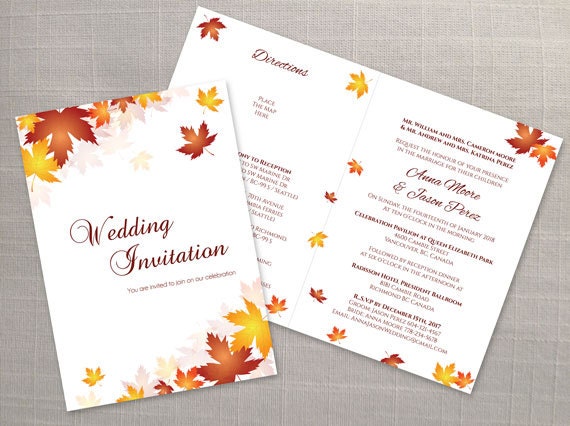 DIY Printable Wedding Folded Invitation Card by EbinviStationery