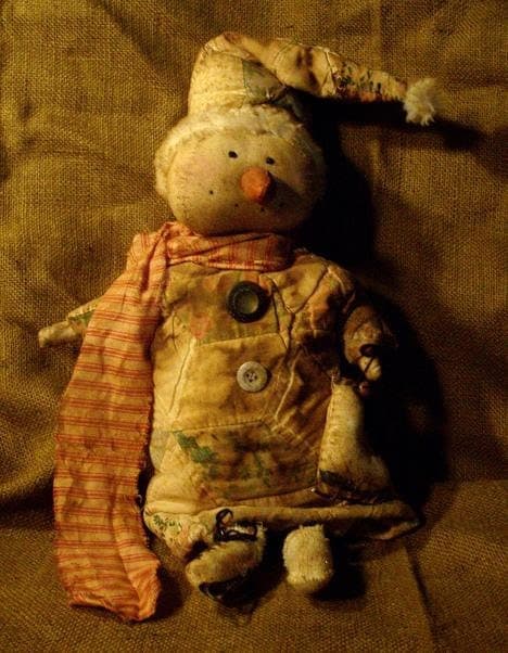 Primitive Handmade Cloth Snowgirl in Grungy Dress Complete Doll Ready To Ship