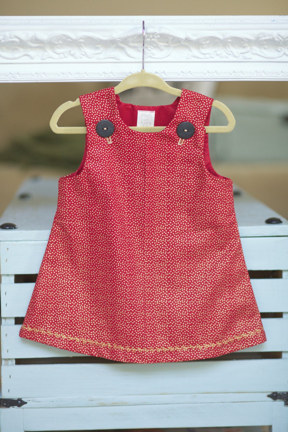 Handmade Cotton Red & Gold dress for a baby girl or a little