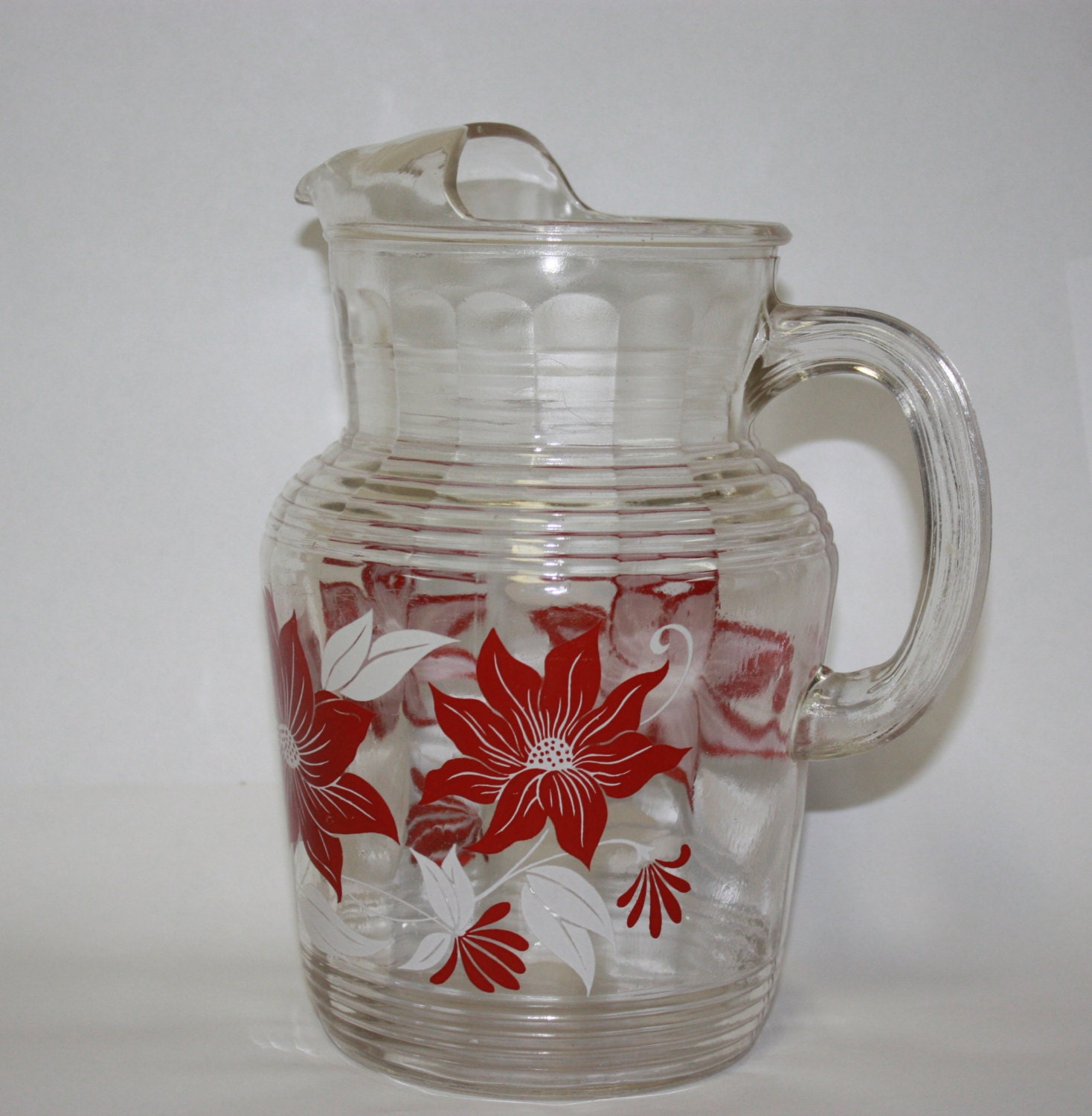 Antique Poinsettia Water Pitcher. 1950s.