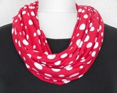 Red Infinity Scarf Polka Dots White - Circle Scarf - Cowl Scarf