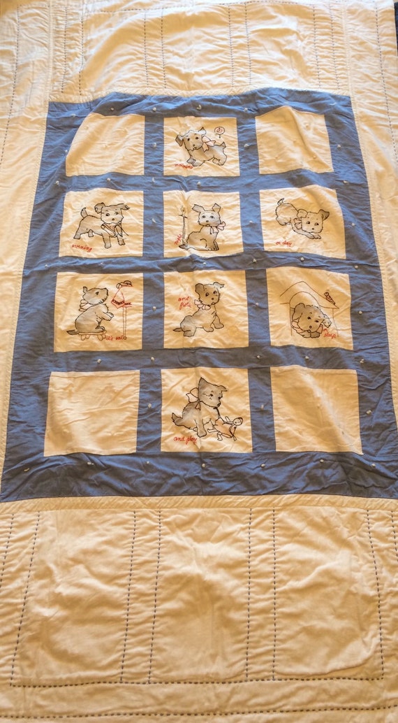 Items similar to Vintage Handmade Baby Child Quilt with Puppy on Etsy