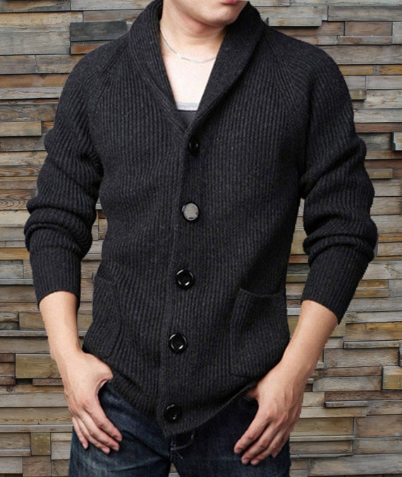 Black men's long sleeve sweater Knitted mens sweater by Vimanshow