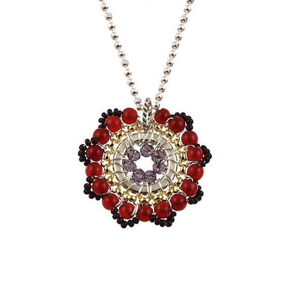 Items similar to Red Pendant Necklace- Circular Big Handcrafted ...