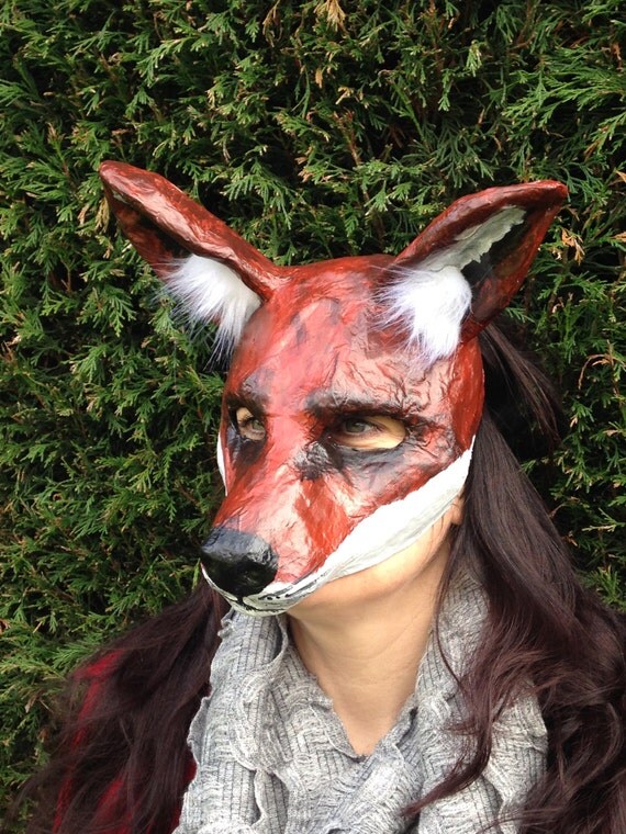 Red Fox mask/ Paper Mache mask/ Papier mache by MrPolskysMenagerie