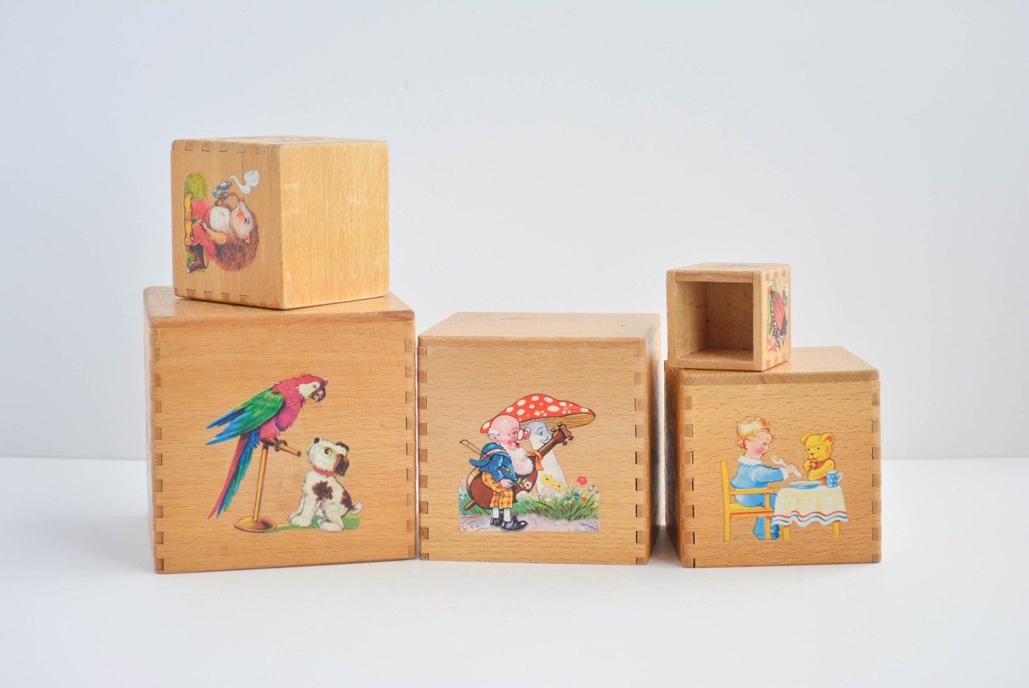 Vintage Wooden Toy Nesting Boxes Nursery Blocks