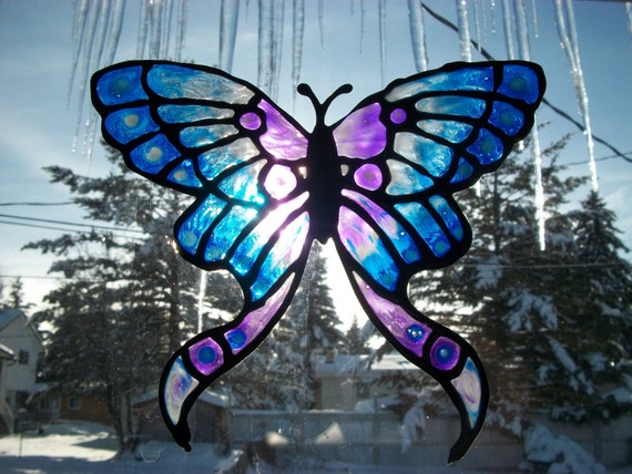 Butterfly Window Cling Suncatcher Stained Glass Painting to