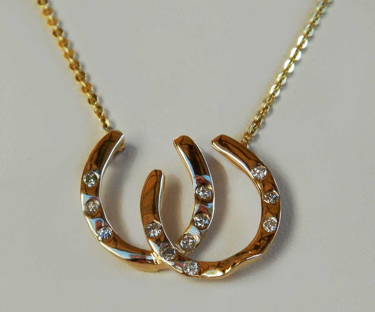 14K Gold Double Horseshoe Necklace 0.36 Carat J Color