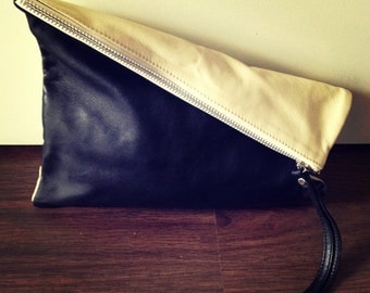 Soft leather clutch bag purse. iPad sleeve with wrist strap. Soft leather clutch purse, foldover bag, lined. Womens leather clutch bag
