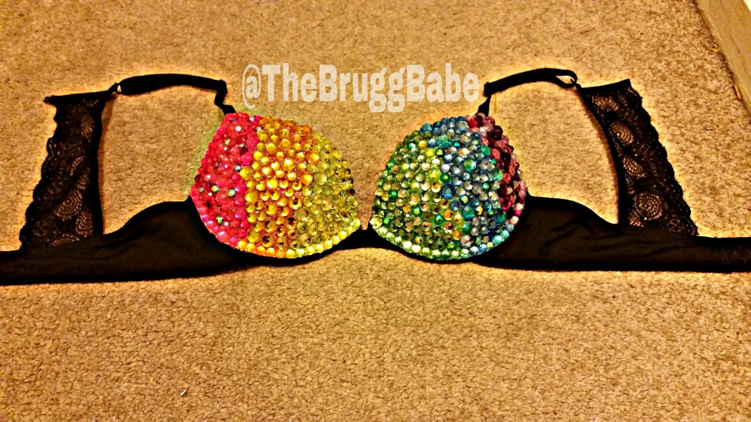 Rainbow Neon Bright Rave Bra