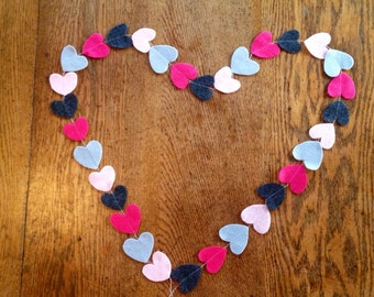 Heart garland, felt heart garland, valentine's day garland, wedding backdrop heart garland