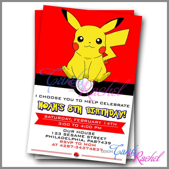 Items similar to Pokemon Ball Pikachu Anime - Invitation Card Design ...