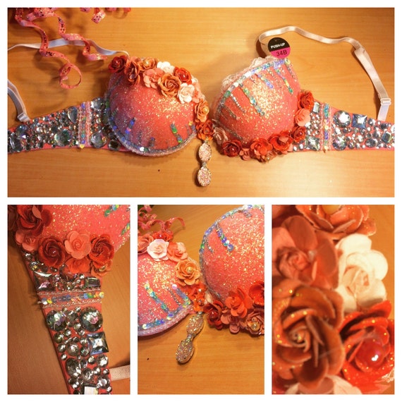 Items similar to Coral Glitter Bra on Etsy