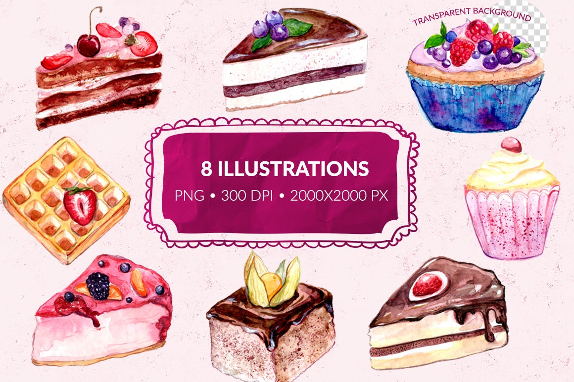 watercolor dessert illustrations free download