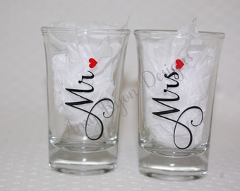 Mr. and Mrs. Shot Glasses, Personalized Mr. and Mrs. Shot Glasses, Perfect Wedding Gift, Bridal Shower Gift, Married Couple Shot Glasses