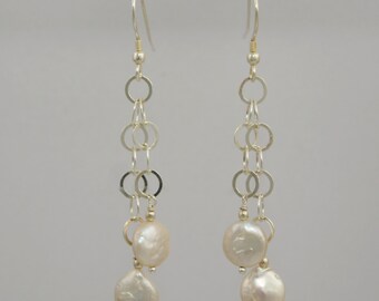 Dangling Coin Pearl Earrings