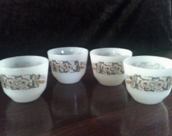 Custard Cups Ramekins Federal Milk Glass Brown Poppies