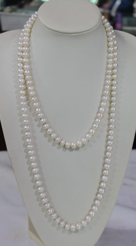 Long pearl necklace 60 inches 7-8mm Freshwater Pearl