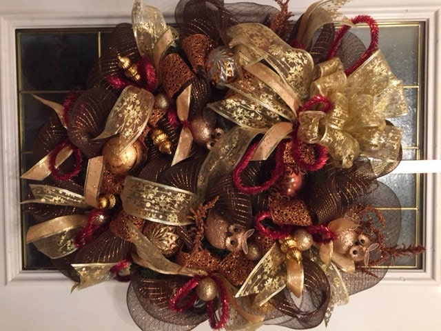 Glamorous Chocolate Mesh Celebration Wreath by WreathsAndUniques