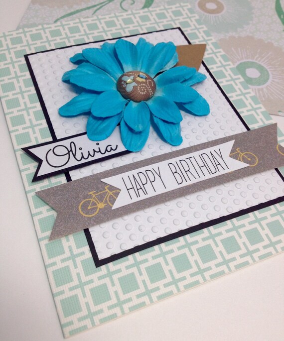 Custom Birthday Card Blue Flower Birthday by BirthdayCardCentral