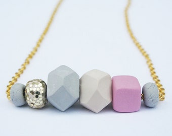 Pink and Gold Geo Necklace, Modern jewelry, Chic Jewelry, Geometric Statement Necklace