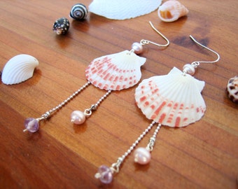 Scallop Shell Earrings, Seashell Earrings, Shell Earrings, Scallop Shell Jewelry, Dangle Earrings, Beach Jewelry, Beach Earrings