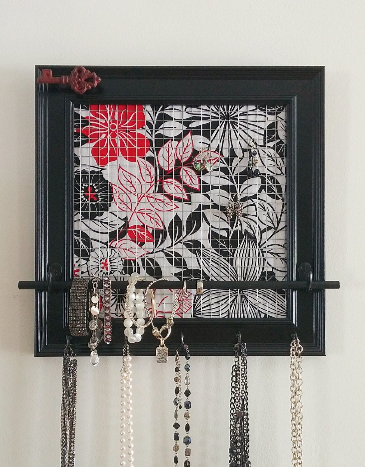 Handmade Jewelry Organizer Black White & Red by LoveSmallTownUSA