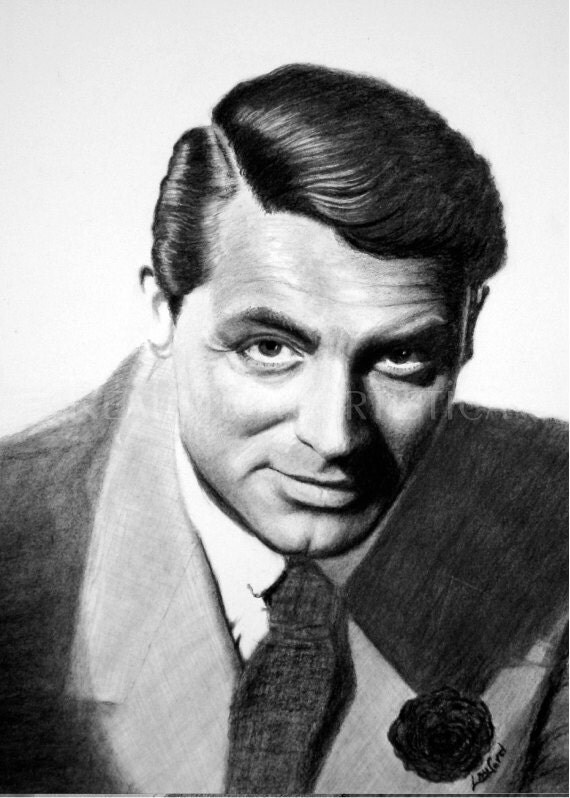 CARY GRANT print giclee pencil portrait by RealisticaArtistica