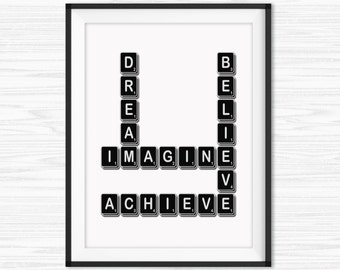 Motivational Wall Decor Inspirational Saying Success Quotes Typographic Print Canvas Quotes Office Decor Scrabble Wall Art Dorm Decor Prints