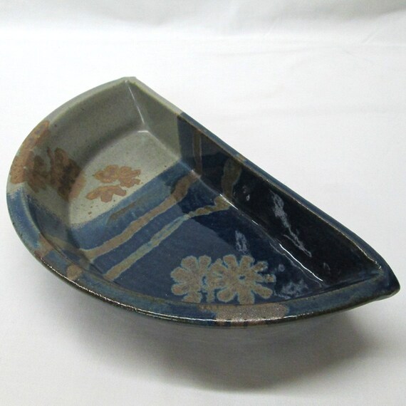 HALF PIE PLATE Handmade Stoneware in Blue / Gray by PaschalPottery