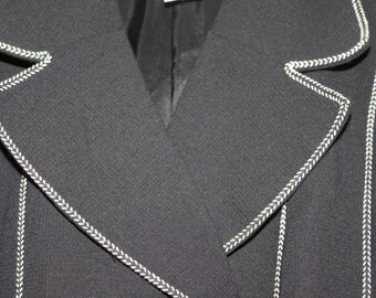 Black and white wool jacket, vintage women chic black jacket , classic, Size T3