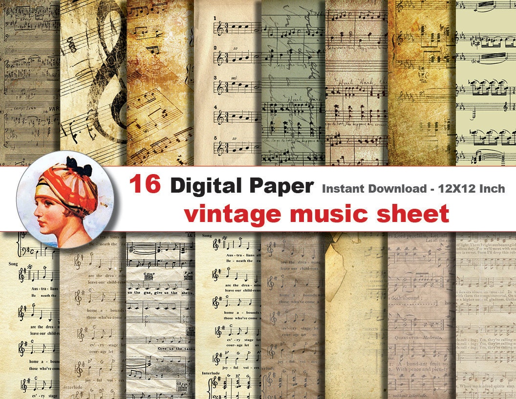 16 x vintage Music sheet digital paper Digital paper