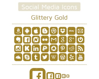 Gold Glitter Social Media Icons - Set of 32 - 160 Icons in total