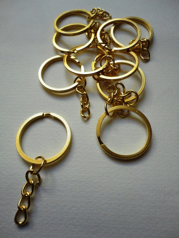 6 Gold Plated Keychain Ring Metal Keychain Findings