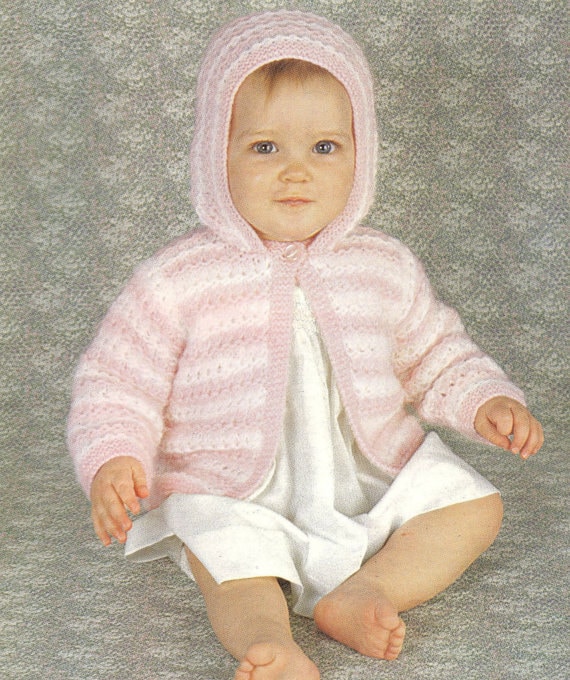 Knit Baby hooded Cardigan Sweater Vintage Pattern toddler