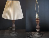 Vintage Hand Carved Wood Table Lamp, Fluted