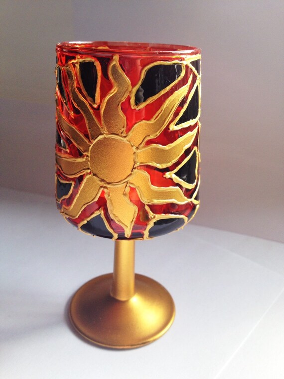 Hand painted glass tea light holder by Magicmoondust on Etsy