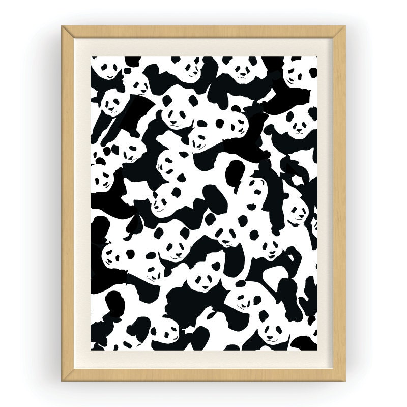 Poster printable file panda bear pattern silhouette by Ddesigndeco