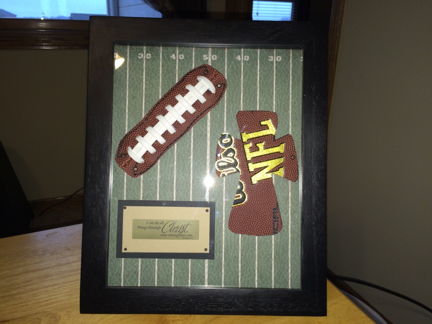 Items similar to Sports themed shadow box with real football lace