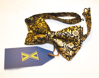black and gold floral bow tie