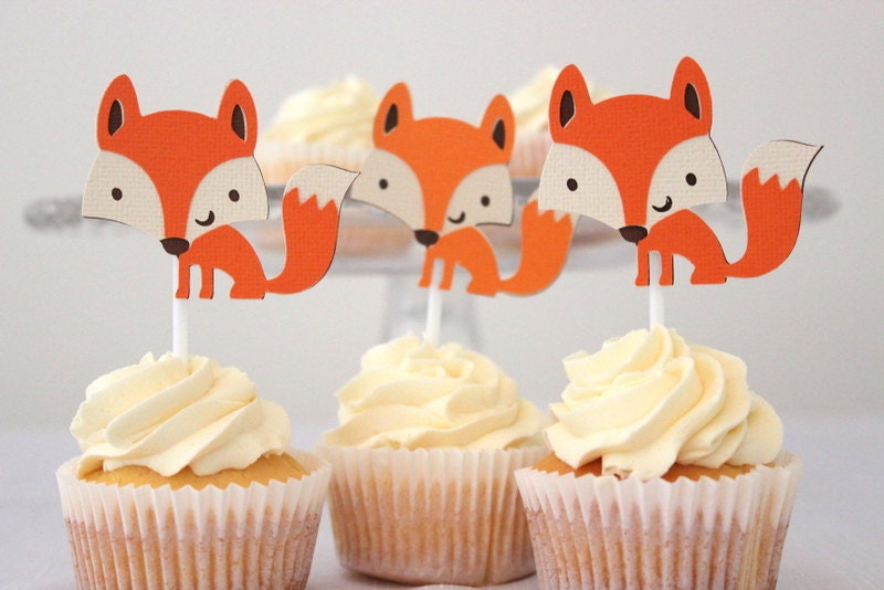 12 x Fox Cupcake toppers Fox Woodland Creature by MyPinwheelParty