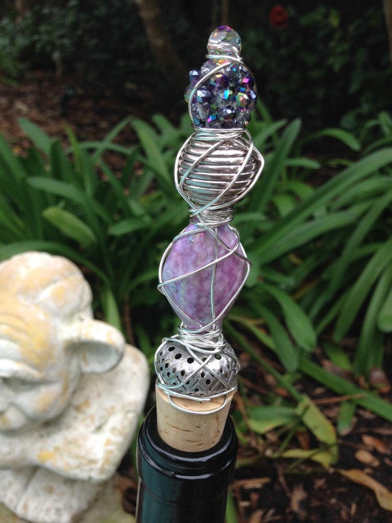 Beaded Wine Stopper with Natural Cork Wire Wrapped
