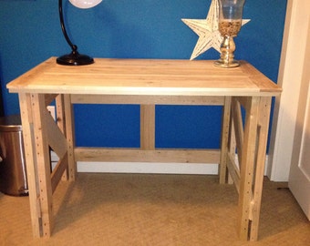 Items similar to Solid Wood Black Desk with Heavy Metal Hardware on Etsy