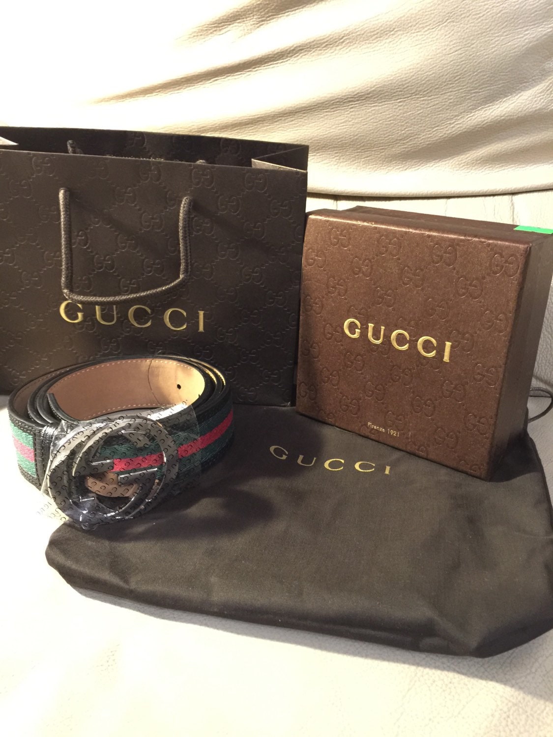 Gucci Belt GG Supreme Interlocking G Buckle 1.5W Beige Ebony/Cocoa