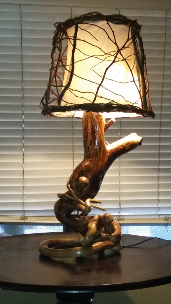Items similar to Handmade Mesquite table lamp with handmade lamp shade ...