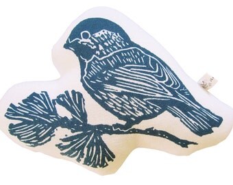 block print chickadee stuffie