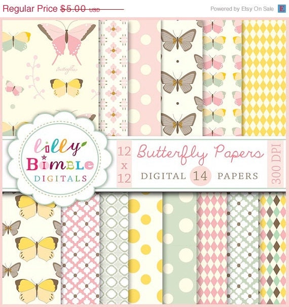 50% off BUTTERFLY Digital Scrapbook Papers Commercial Use Included instant download scrapbooking botanical Il_570xn