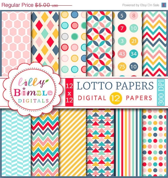 50% off Modern geometric digital scrapbook papers polka dots, stripes, aztec, LOTTO Instant Download commercial use Il_570xn