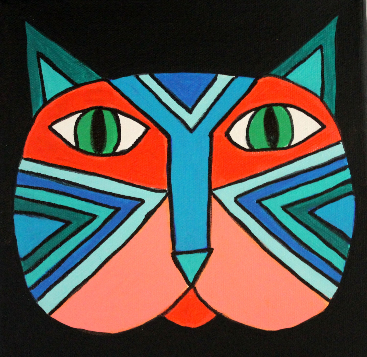 Cool Abstract Cat Face Original Painting